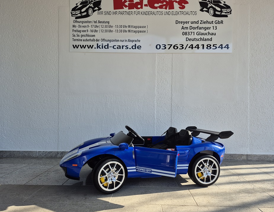 Kinder Elektroauto Ford GT Sportwagen Elektrofahrzeug bis 13 km/h in blau 24 Volt