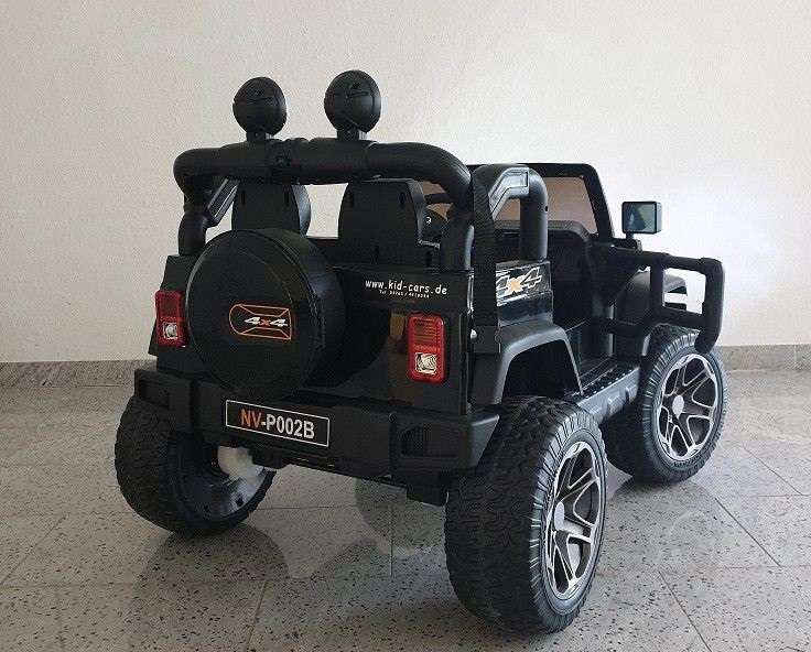 Elektrofahrzeug Jeep 12V in schwarz Doppelsitzer für 2 Kinder mit 45W Motoren