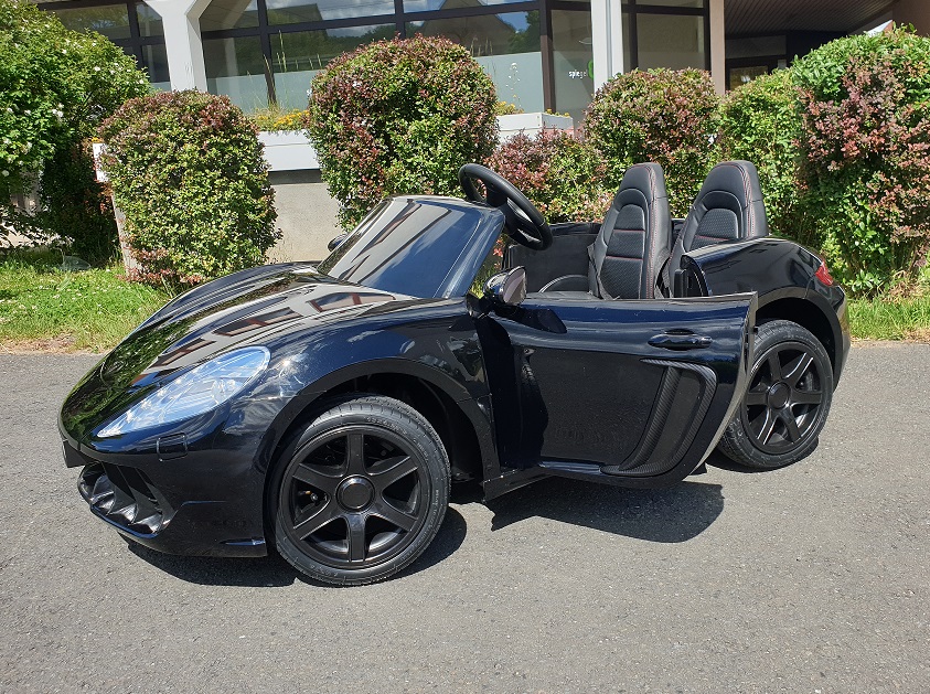 XXL Kinderfahrzeug Porsche in schwarz 24V Kinder Elektro Auto bis 16 km/h Doppelsitzer groß