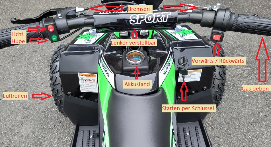Kinderquad elektrisch 36V in grün bis 35 km/h Kinder Elektro Quad Miniquad mit Luftreifen ATV