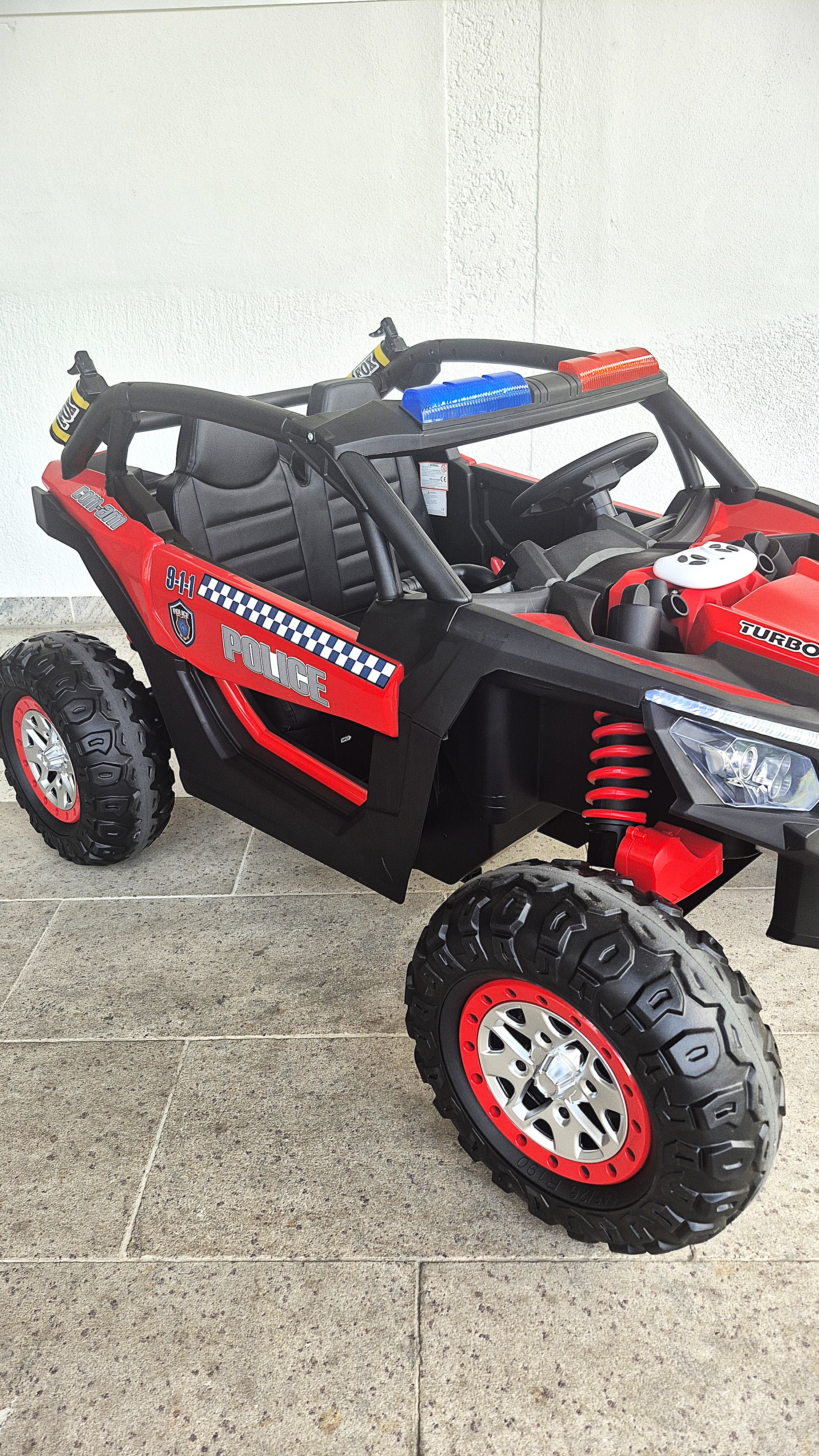 gepolsterte Ledersitzbank für Kinderauto Buggy Polizei